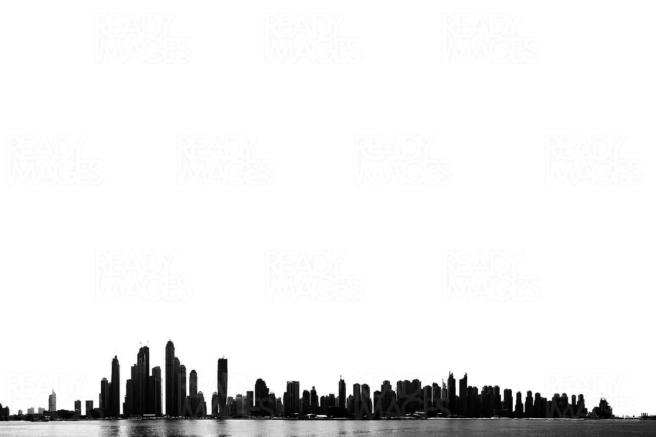 High contrast black and white abstract image of Dubai skyline capturing the essence of the city of skyscrapers