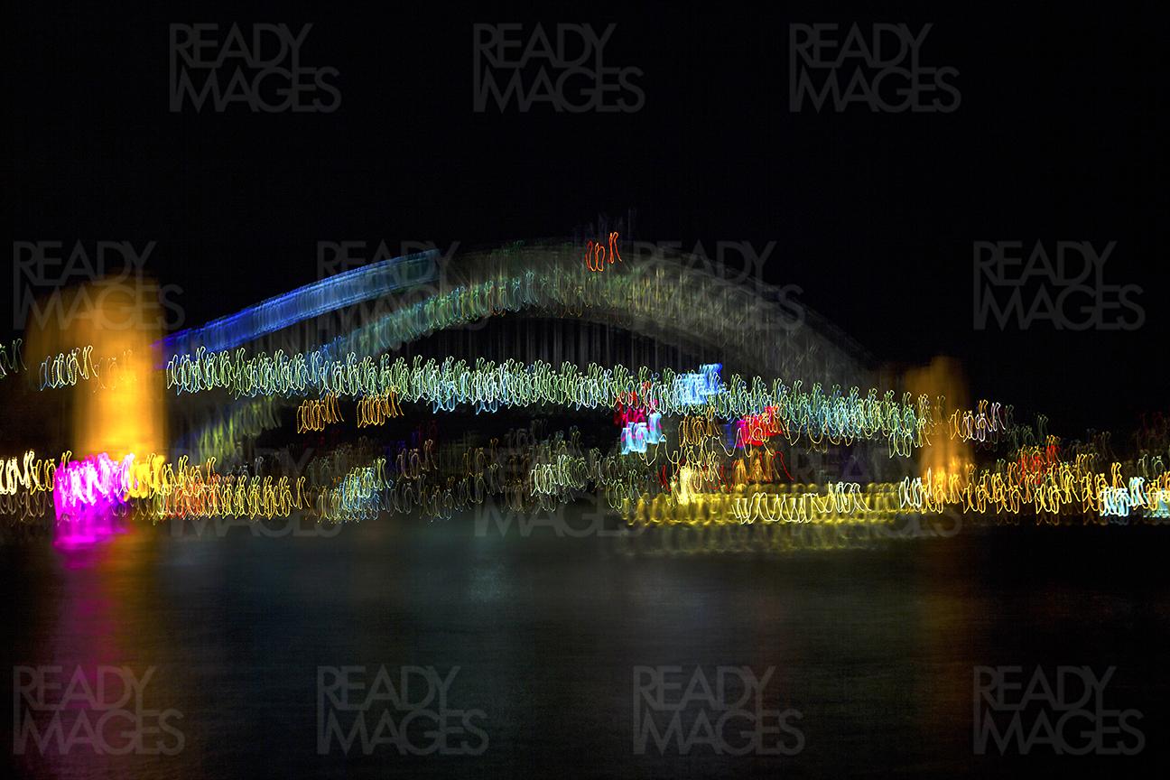 Abstract Image of Sydney Harbour Bridge with Lights during Vivid Sydney Festival