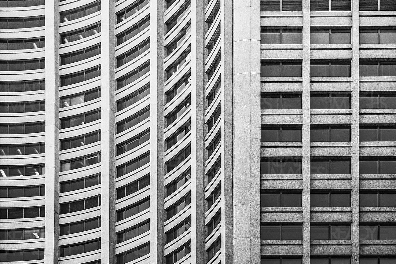 Black and white architectural image of a building facade in Melbourne