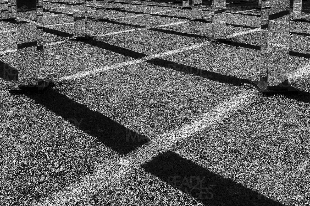 Black and white abstract image of a public art installation displayed temporarily in Sydney