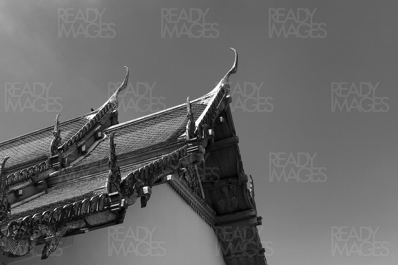 Black and white fine art image of a roof detail of Wat Phra Kaew, the Emerald Buddha Temple in Thailand