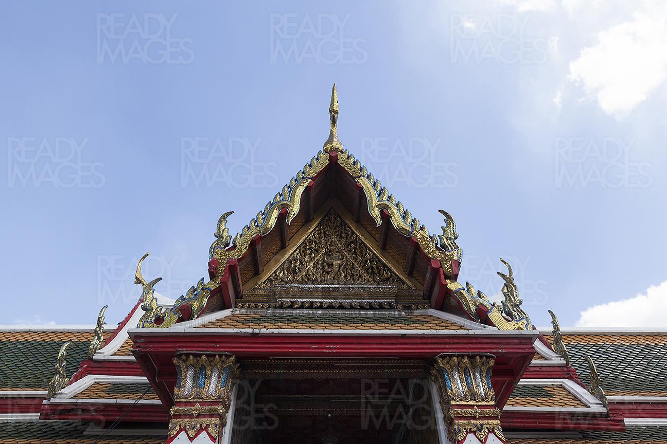 Roof detail at the entry of Wat Phra Kaew, the Emerald Buddha temple in Bangkok, Thailand