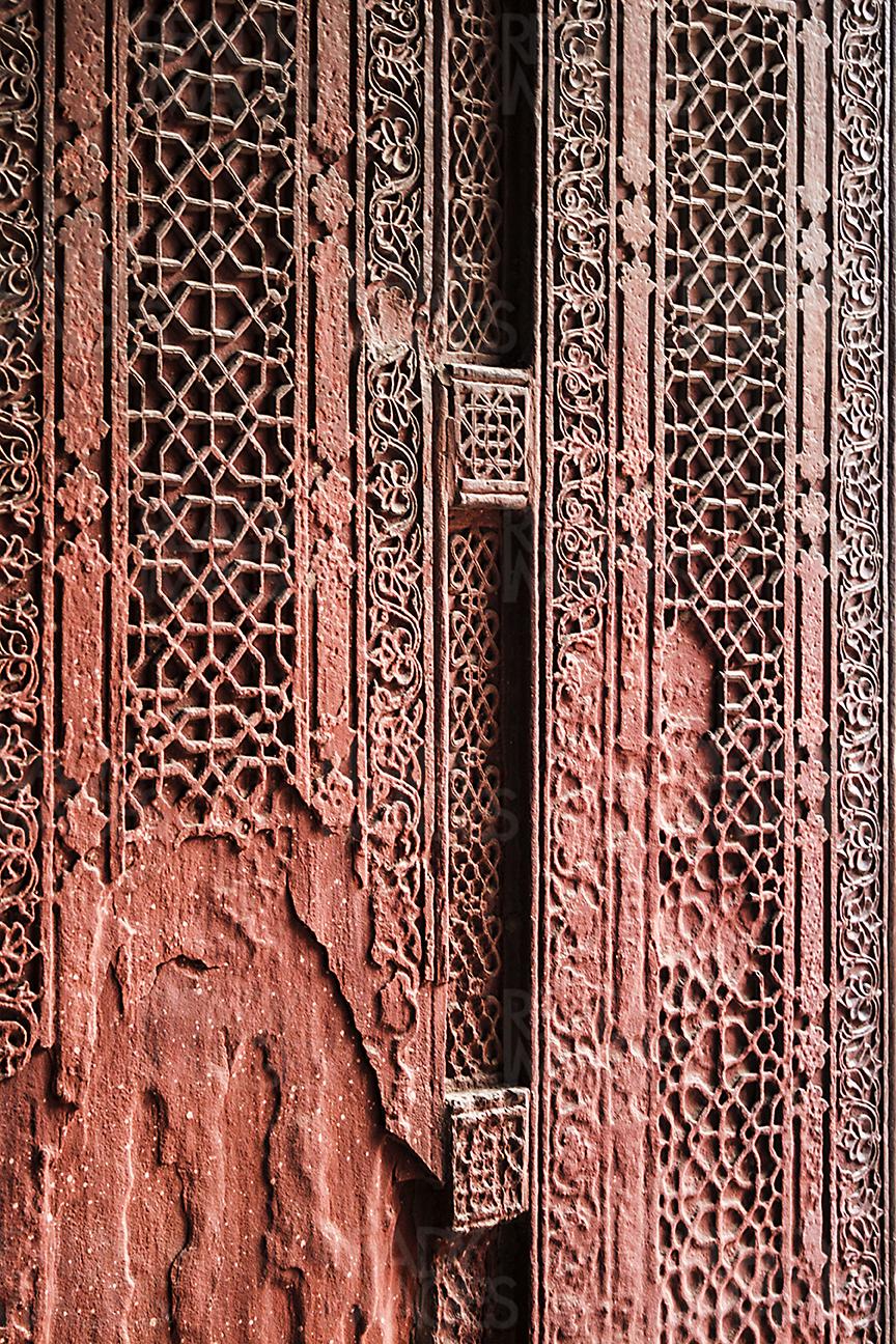 Red stone carving on the walls of Panch Mahal (Palace), Fatehpur Sikri