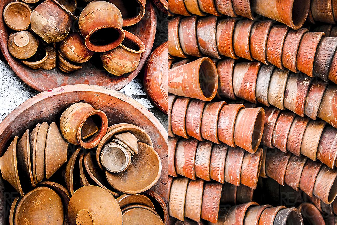 Image of handmade pots in one of the shops on the streets of Delhi, India