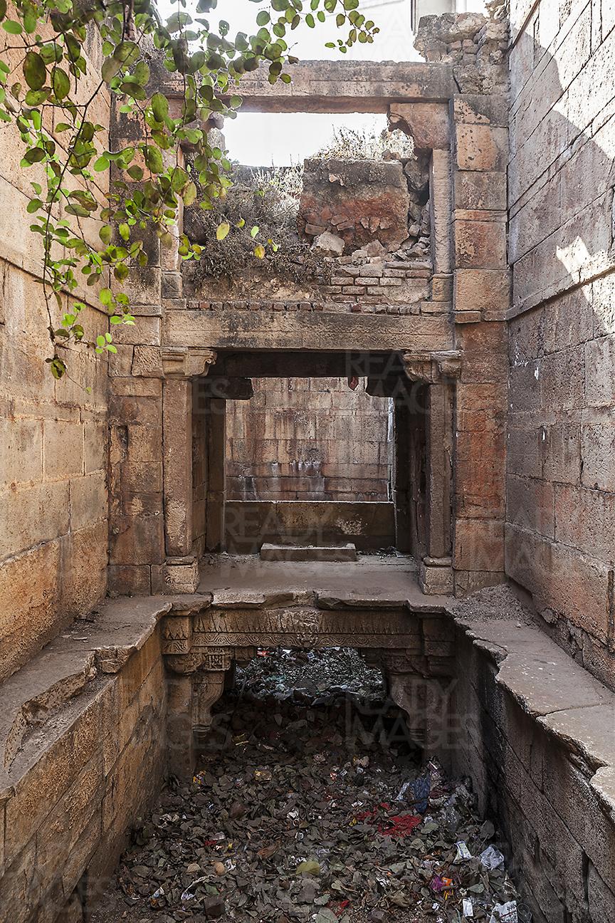 Front View of the dilapidated Sindhvai Mata Vav (Stepwell), Ahmedabad, India