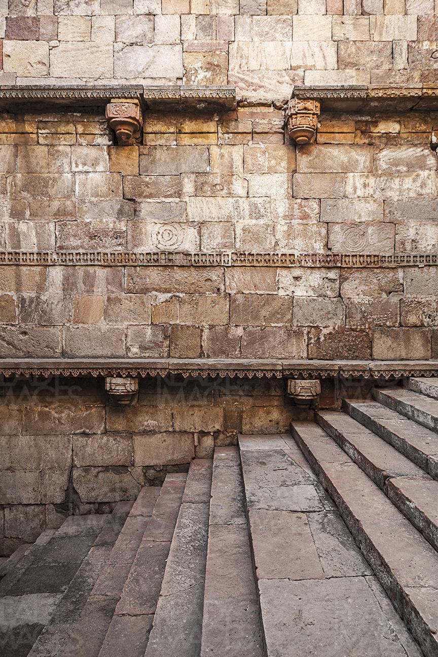 Image showing stonewall details and steps of the Jethabhai Vav (Stepwell), Ahmedabad, India