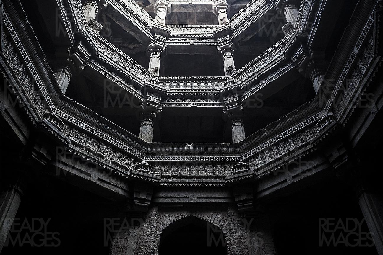 Looking up from the inside of the Adalaj Stepwell, India