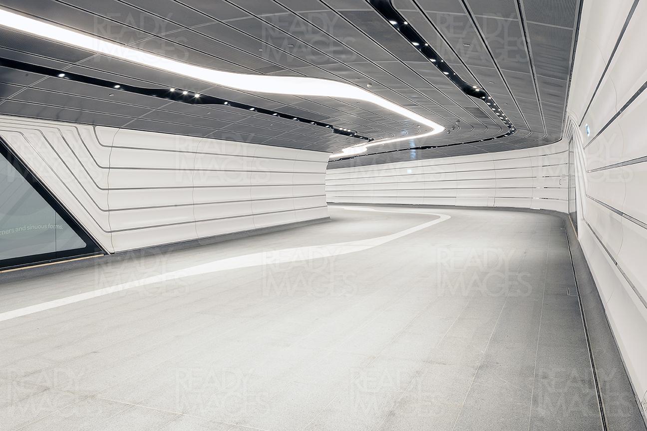 Interior view of Wynyard Walk. It is an underground pedestrian tunnel connecting Wynyard station to Barangaroo