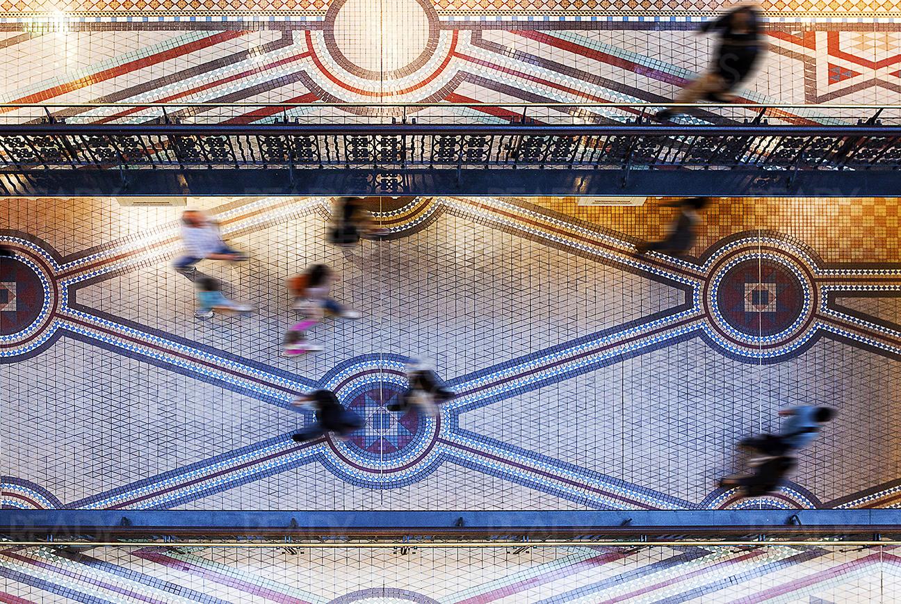 View from the top of the QVB atrium looking at the beautiful mosaic tiled walkway/passage