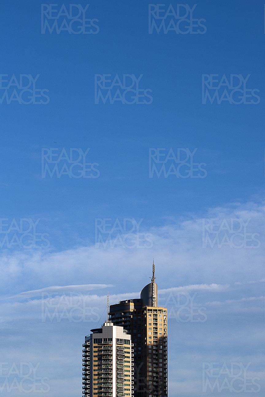 Abstract image of the tall building in Sydney. Image taken on a bright blue sky