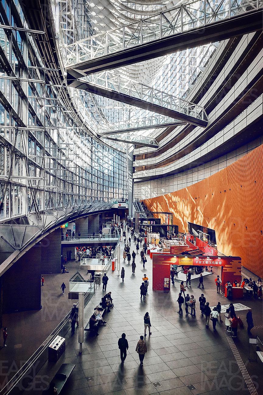View from the foyer of the Tokyo International Forum's Atrium designed by Rafael Viñoly. The venue hosts many conferences, festivals, exhibitions
