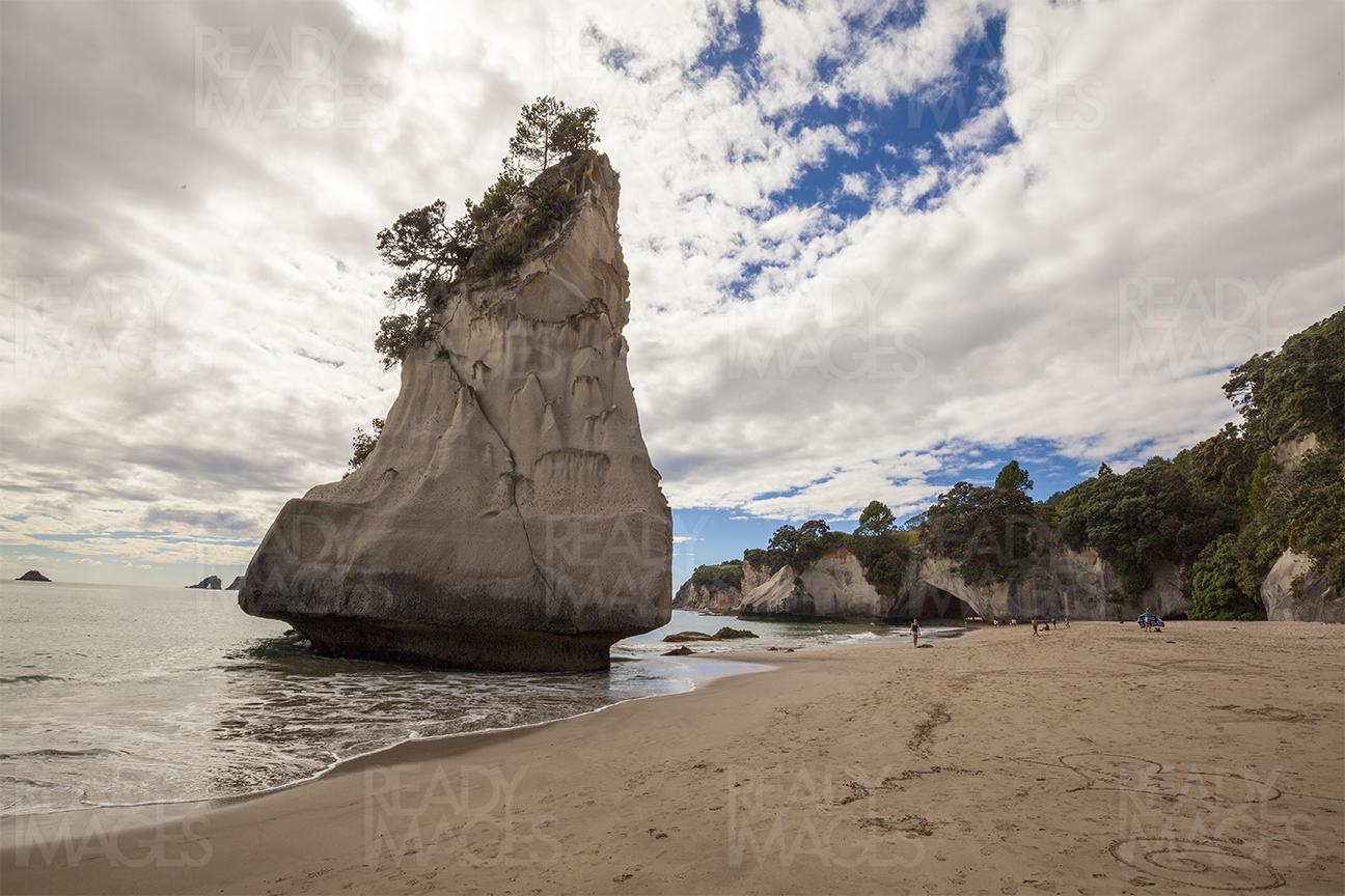 View of Cathedral Cove, a very famous travel spot in the Coromandel, New Zealand