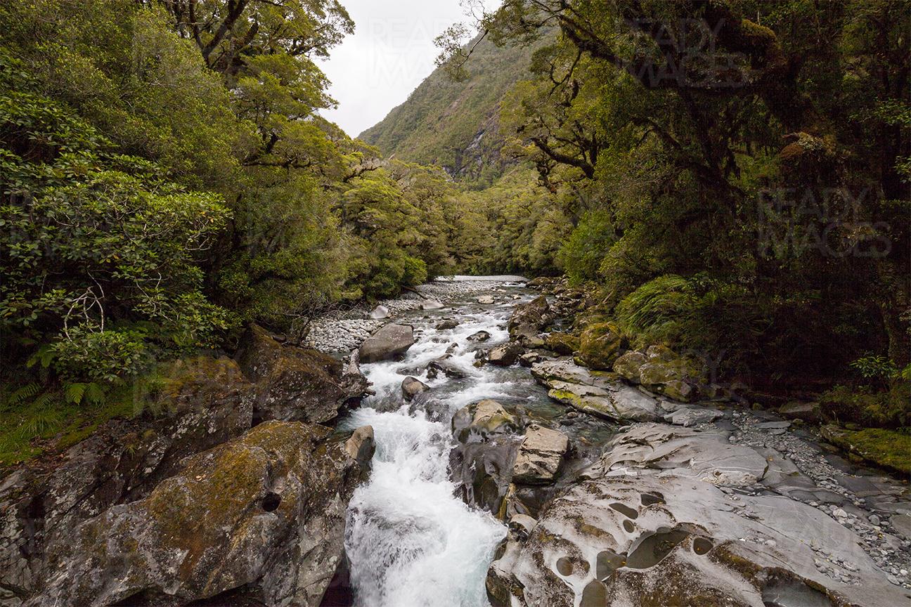 The waterfall in Fiordland National Park, New Zealand